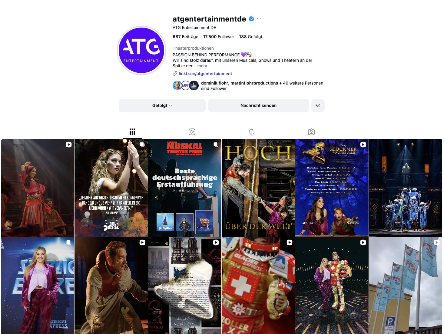 Instagram-Übersicht von ATG Entertainment
