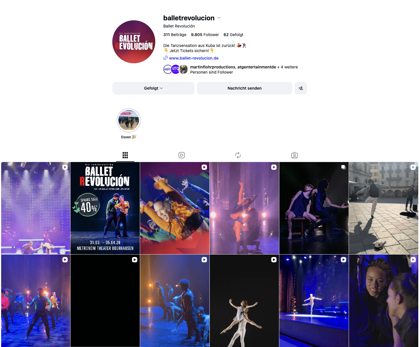 Instagram-Übersicht von Ballet Revolución