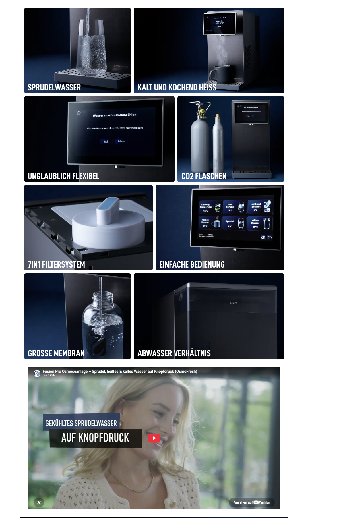 Collage der produzierten Osmofresh Ads und Website-Fotos rund um die Osmoseanlage
